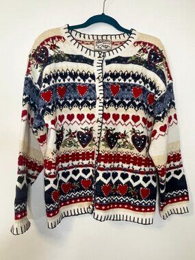 Vintage Heirloom Collectibles Heart Fair Isle Sweater Cottagecore Nordic Large